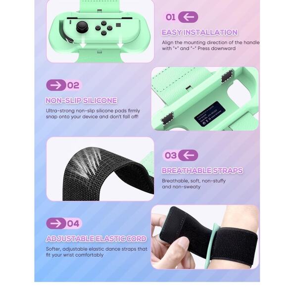 MENEEA Wrist Strap Adjustable Wrist Bands for Nintendo Switch 2 Pack Pink Green - Picture 3 of 5